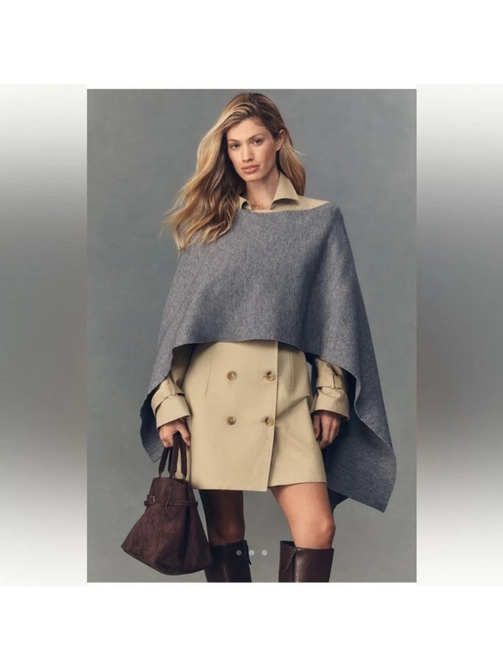 OS NWT Mare Mare Anthropologie Grey Poncho Boatneck Crop Layering